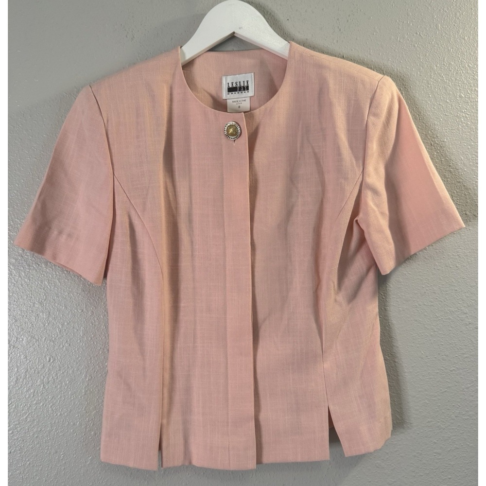 Vintage Leslie Fay Blush Pink Old Money Collarless Career Jacket USA Size 8